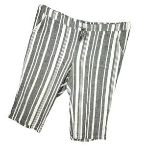 Per Se Women's Linen Blend Wide Leg Capri Pants Sz 2X Drawstring Beachy Striped